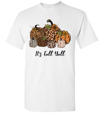 It's Fall Ya'll Leopard Pumpkin Graphic Tee Shirt Top